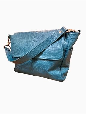 Jewell Teal Leather Shoulder Bag Everyday Pebbled Boho Flap Purse
